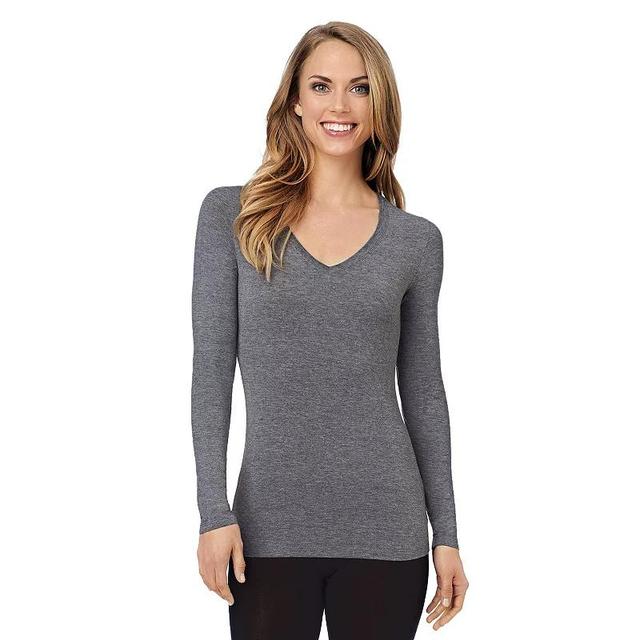 Womens Cuddl Duds Softwear with Stretch Long Sleeve V-Neck Top Grey Heather Product Image