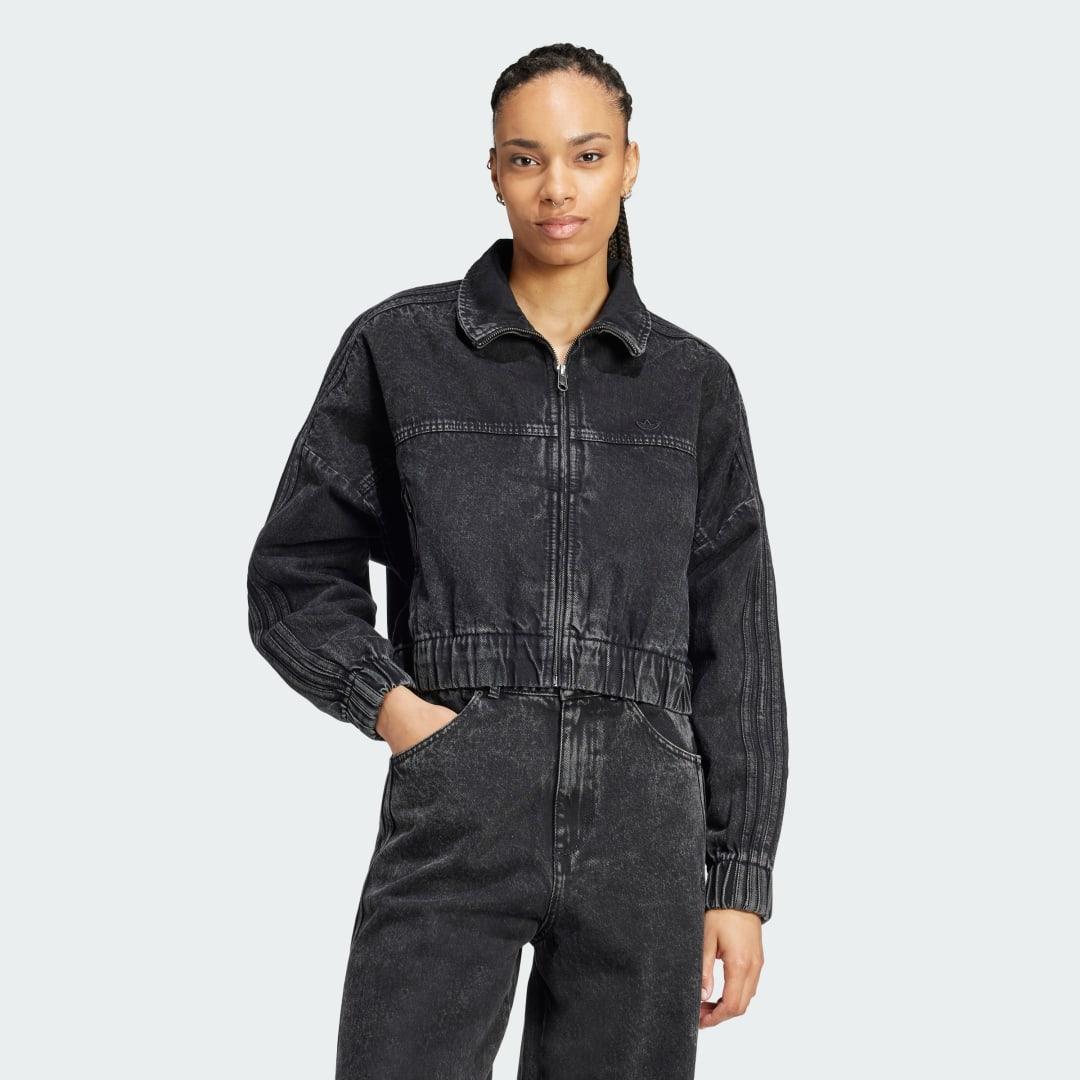 adidas Premium Essentials Denim Track Top Black L Womens Product Image