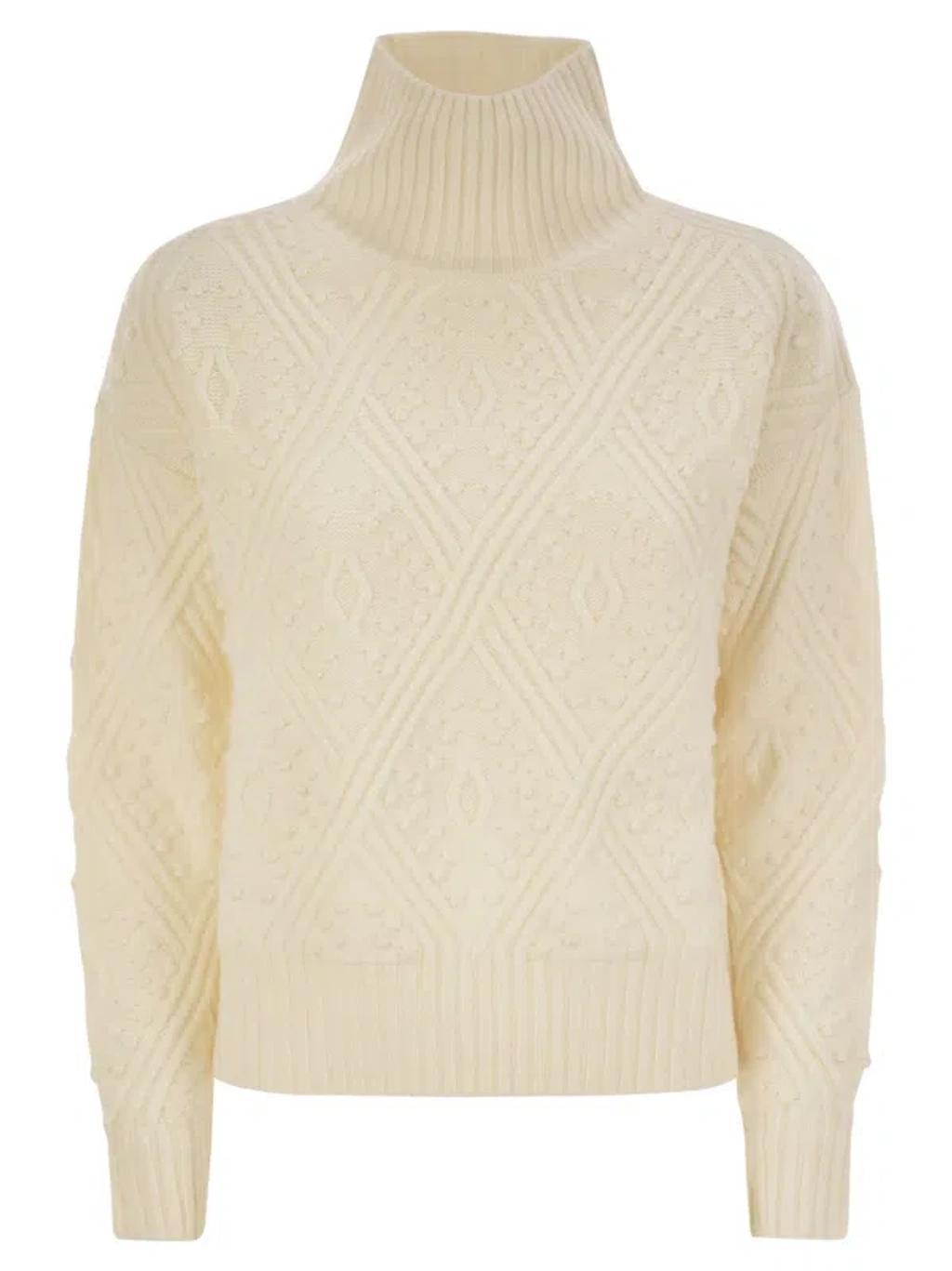 Studio High Neck Knit Jumper In White Product Image