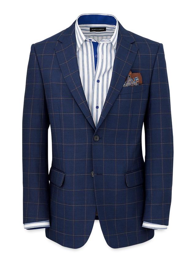 Wool Stretch Windowpane Notch Lapel Suit Jacket - Navy Product Image