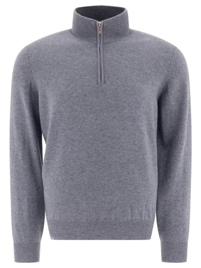 BRUNELLO CUCINELLI Half-zip Cashmere Sweater In Light Blue Product Image