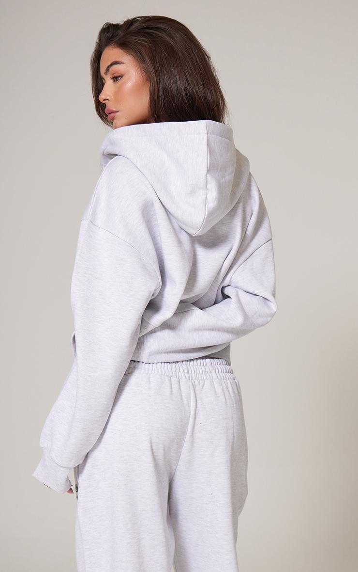 PRETTYLITTLETHING Ash Grey Premium Print Zip Front Hoodie Product Image