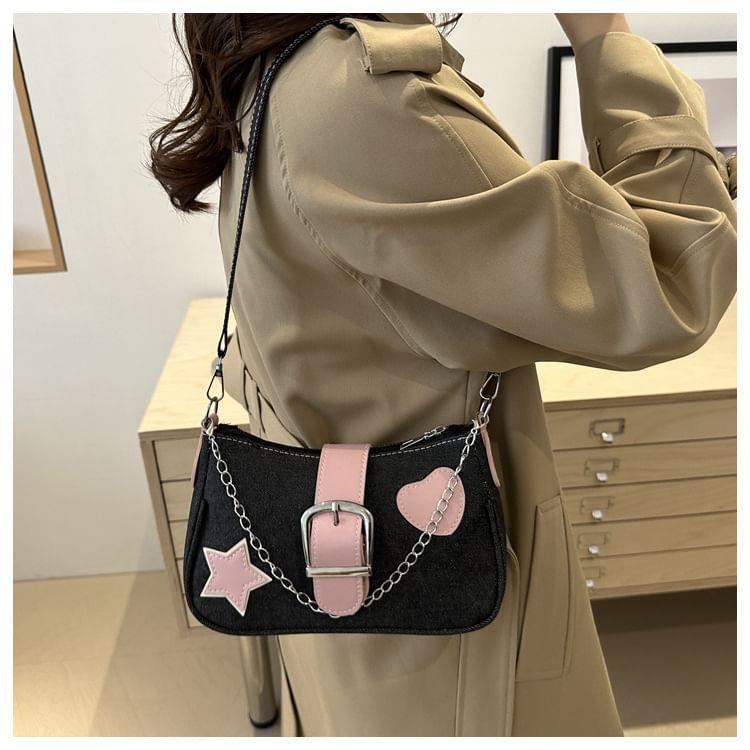 Applique Chained Buckled Denim Crossbody Bag Product Image