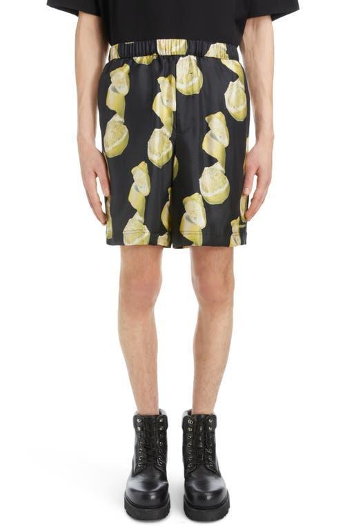 Givenchy Formal Lemon Print Elastic Waist Silk Shorts Product Image