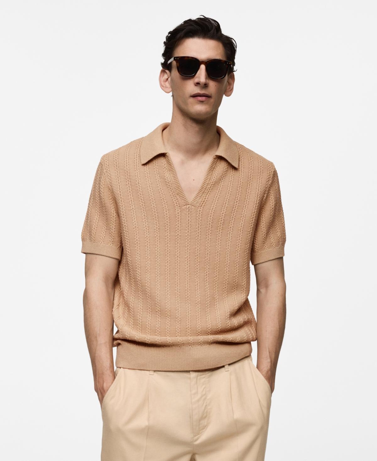 MANGO MAN - Twisted knitted cotton polo shirt nudeMen Product Image