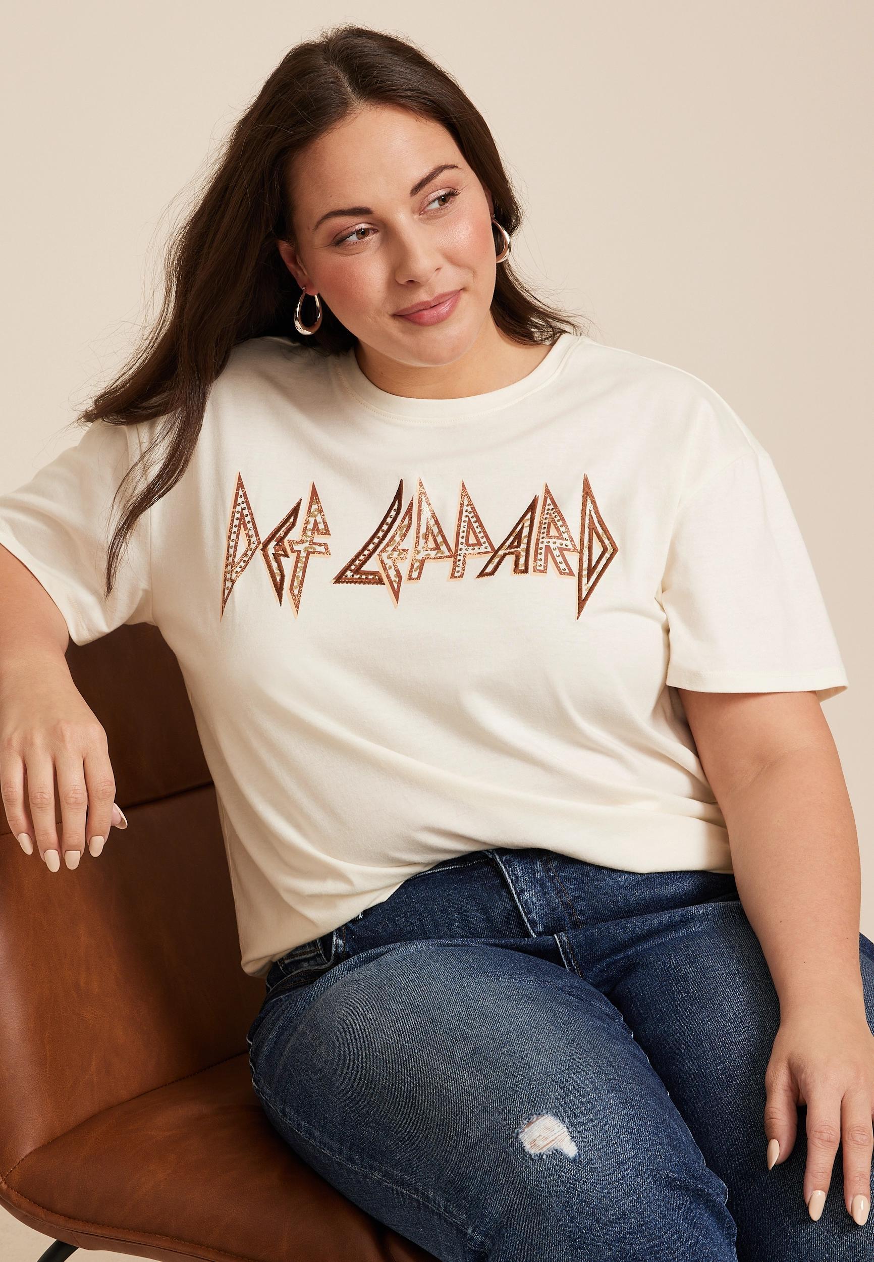 Maurices 0X Plus Size Womens Def Leppard Oversized Fit Graphic Tee White Product Image