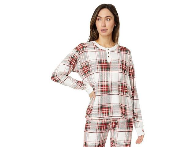 P.J. Salvage Joyful Spirits Plaid Henley (Ivory) Women's Pajama Product Image