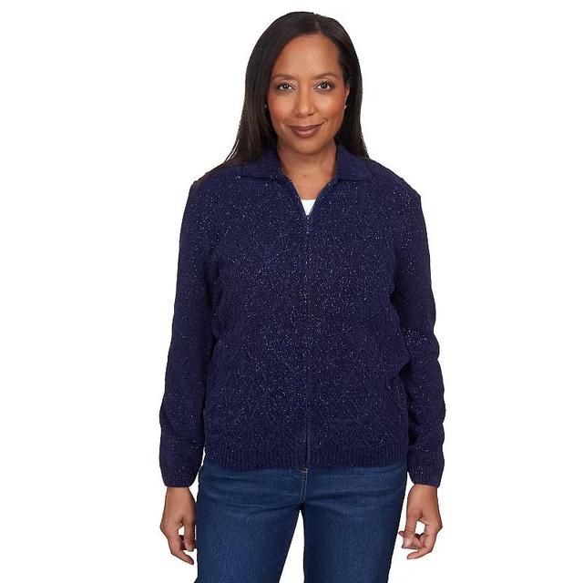 Womens Alfred Dunner Classic Zip-Up Cardigan Blue Product Image