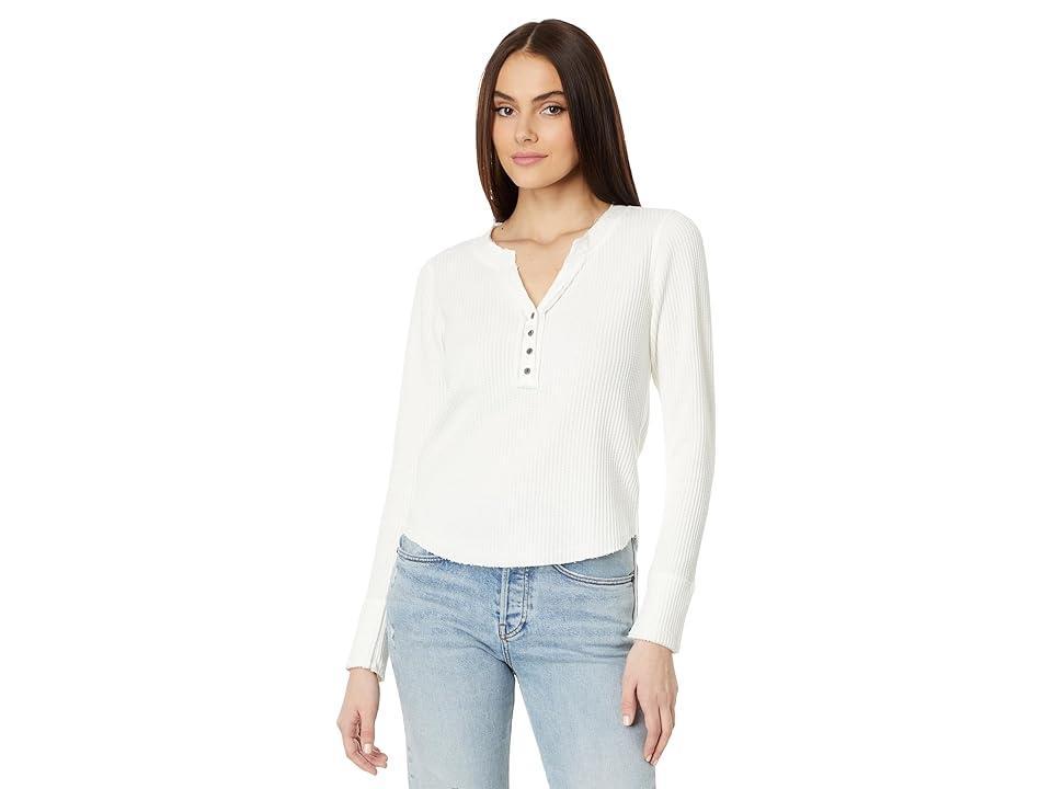 Lucky Brand Chunky Cropped Raw Edge Henley (Whisper ) Women's Clothing Product Image