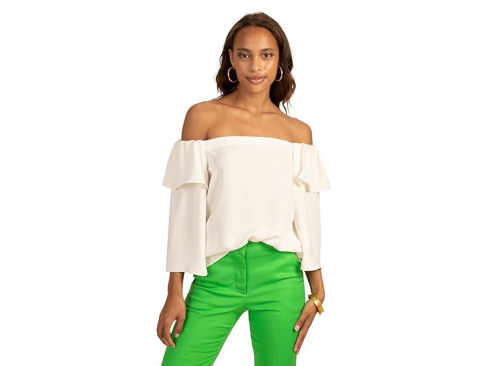 Trina Turk Excited Woven Off-the-Shoulder 34 Sleeve High-Low Hem Ruffled Top Product Image