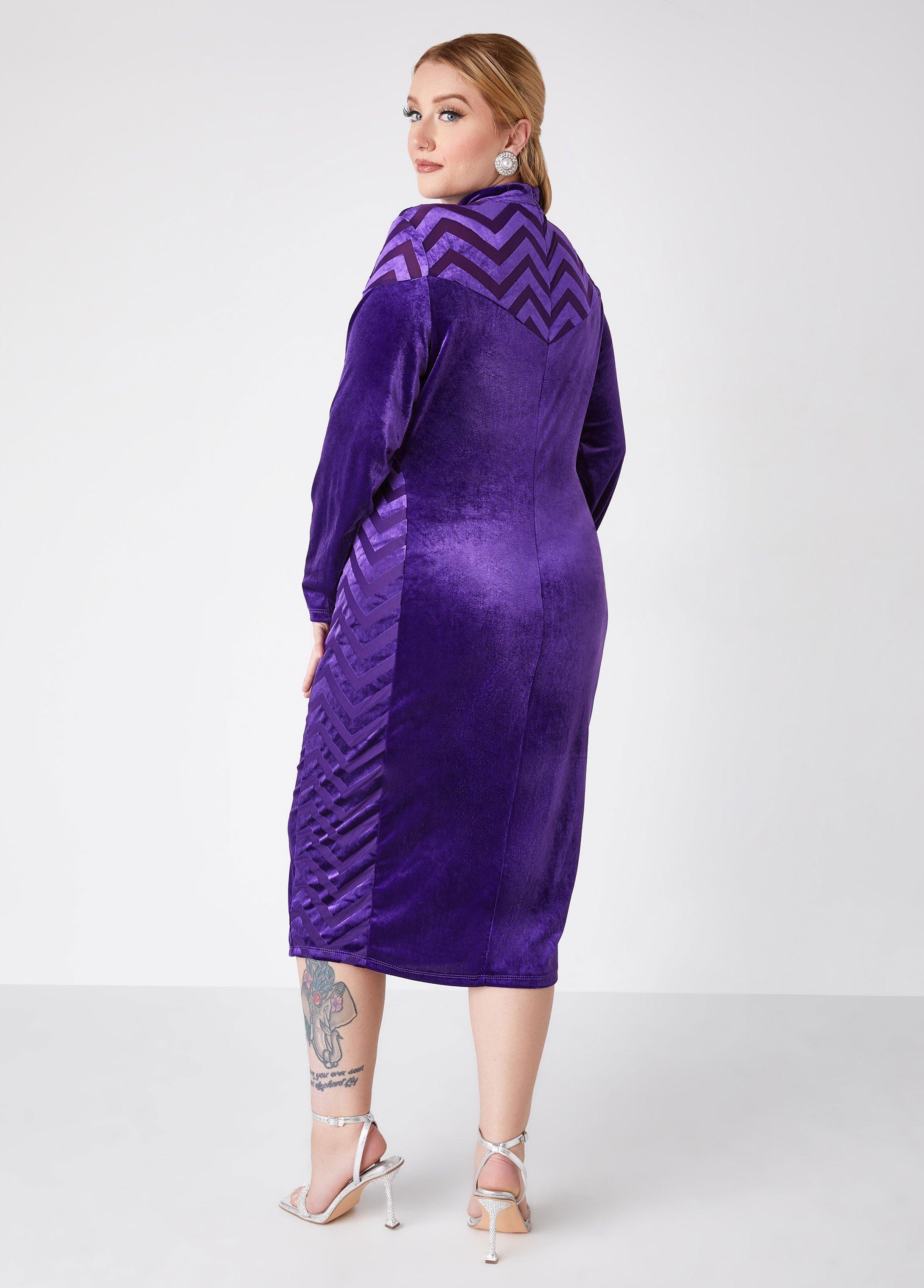 Mesh Paneled Velvet Bodycon Dress Product Image