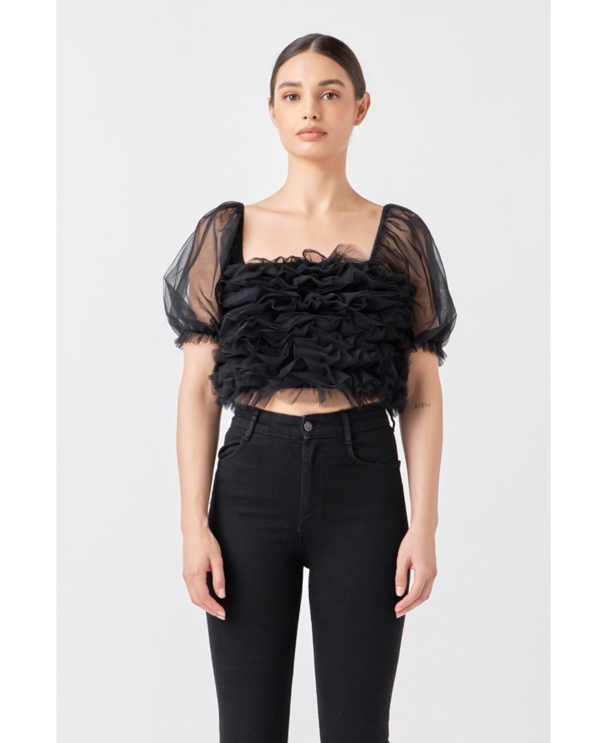 endless rose Womens Ruffled Puff Sleeve Tulle Top Product Image