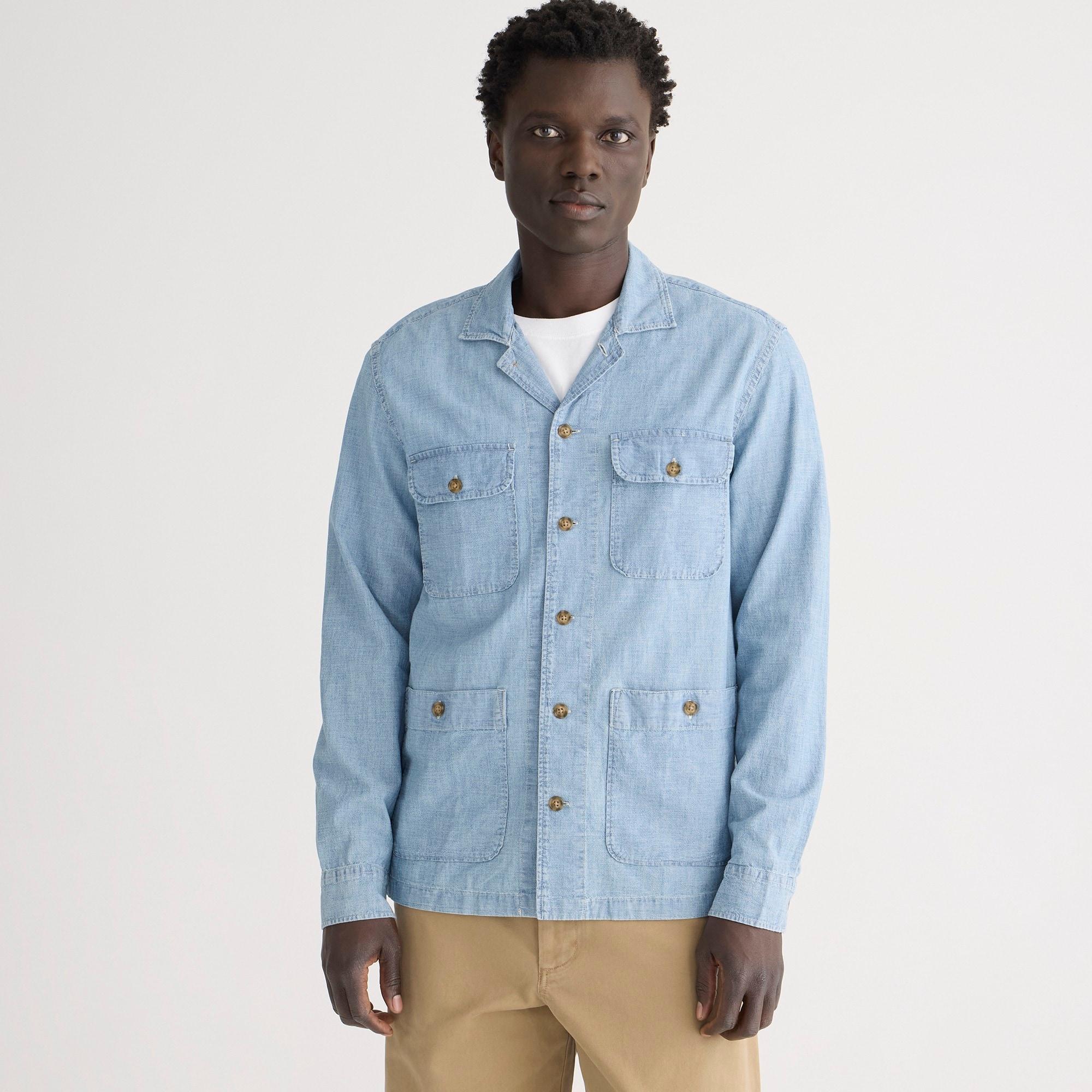 Chambray four-pocket camp-collar overshirt Product Image