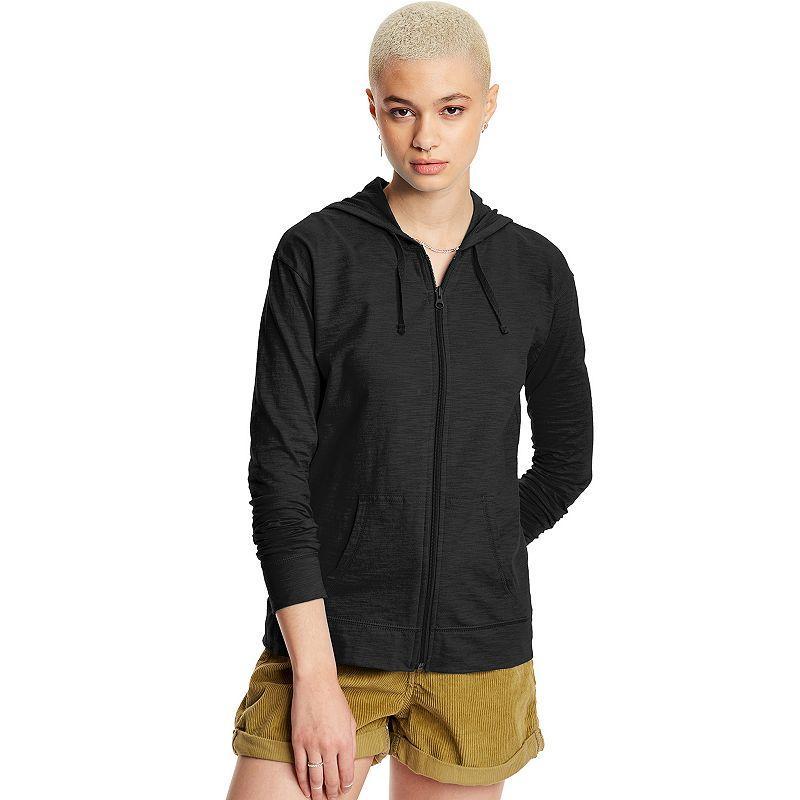 Womens Hanes Slub Jersey Full Zip Hooded Sweatshirt Product Image