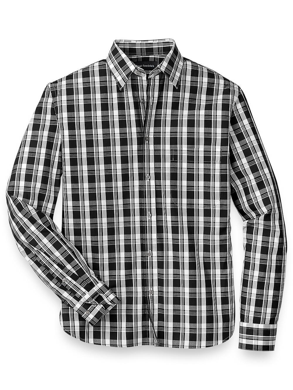 Cotton Plaid Casual Shirt - White/black Product Image