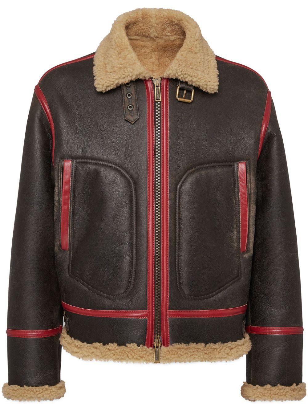 DSQUARED2 Fur-lining Leather Jacket In Brown Product Image