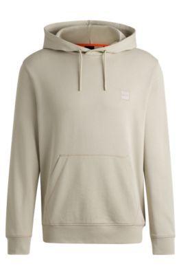 HUGO BOSS Cotton-terry Hoodie With Logo Patch In Light Beige Product Image