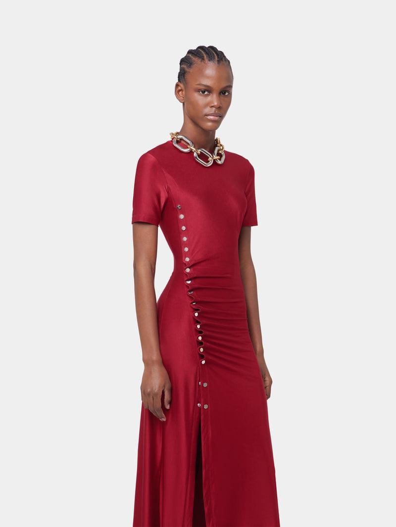 RED LONG DRAPED DRESS IN JERSEY Product Image