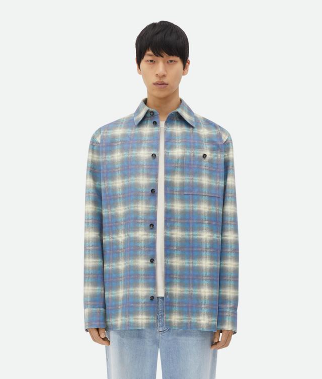 Men's Relaxed Fit Flannel-Printed Leather Shirt in Multi / Light blue Product Image