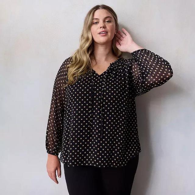 Plus Size LC Lauren Conrad Tie Front Peasant Top, Womens Product Image