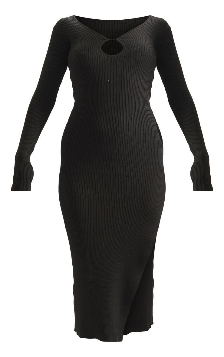 Black Rib Knit Keyhole Cut Out Maxi Dress Product Image