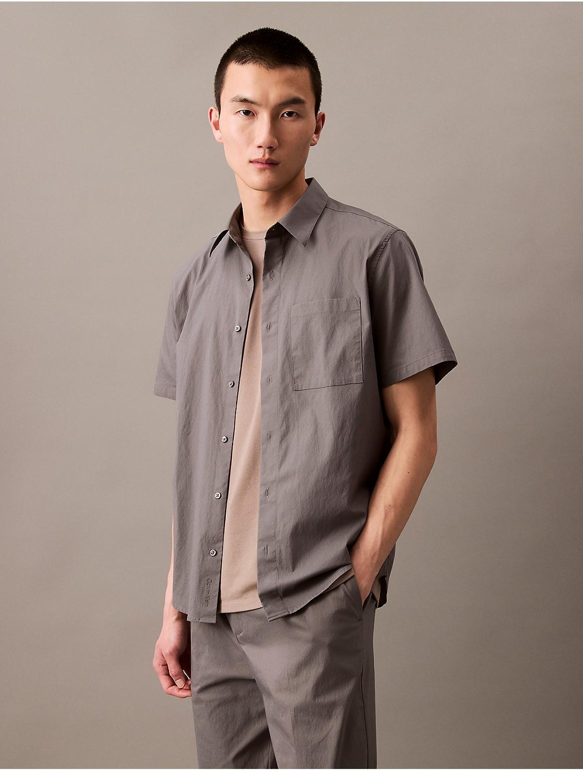 Calvin Klein Mens Cotton Blend Short Sleeve Classic Button-Down Shirt - Brown - M Product Image