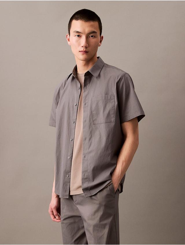 Calvin Klein Mens Cotton Blend Short Sleeve Classic Button-Down Shirt - Brown - L Product Image