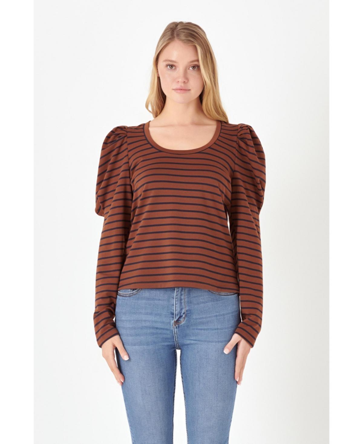 English Factory Stripe Puff Sleeve Knit Top Product Image