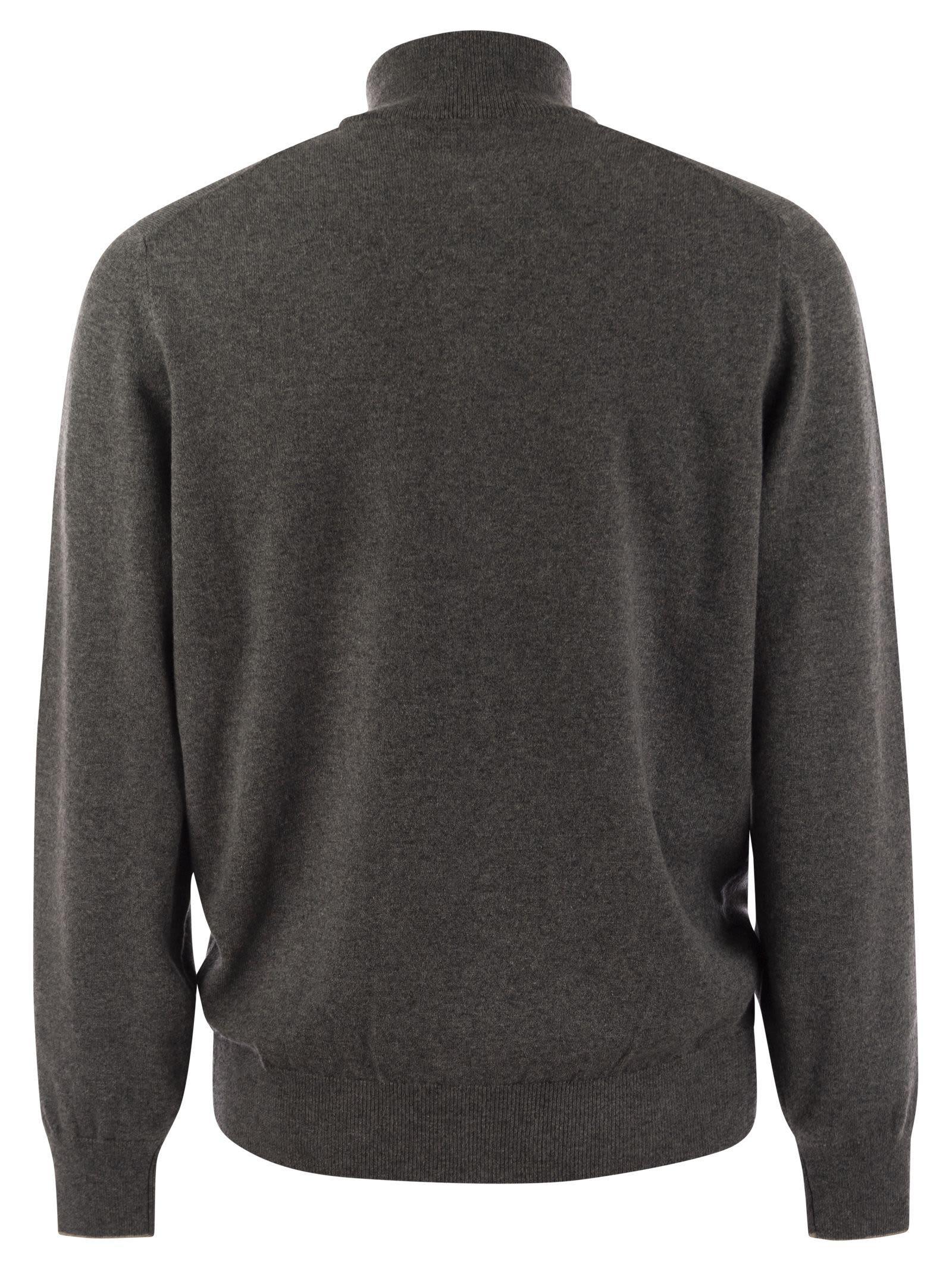 High-necked Cashmere Cardigan With Zip In Grey Product Image