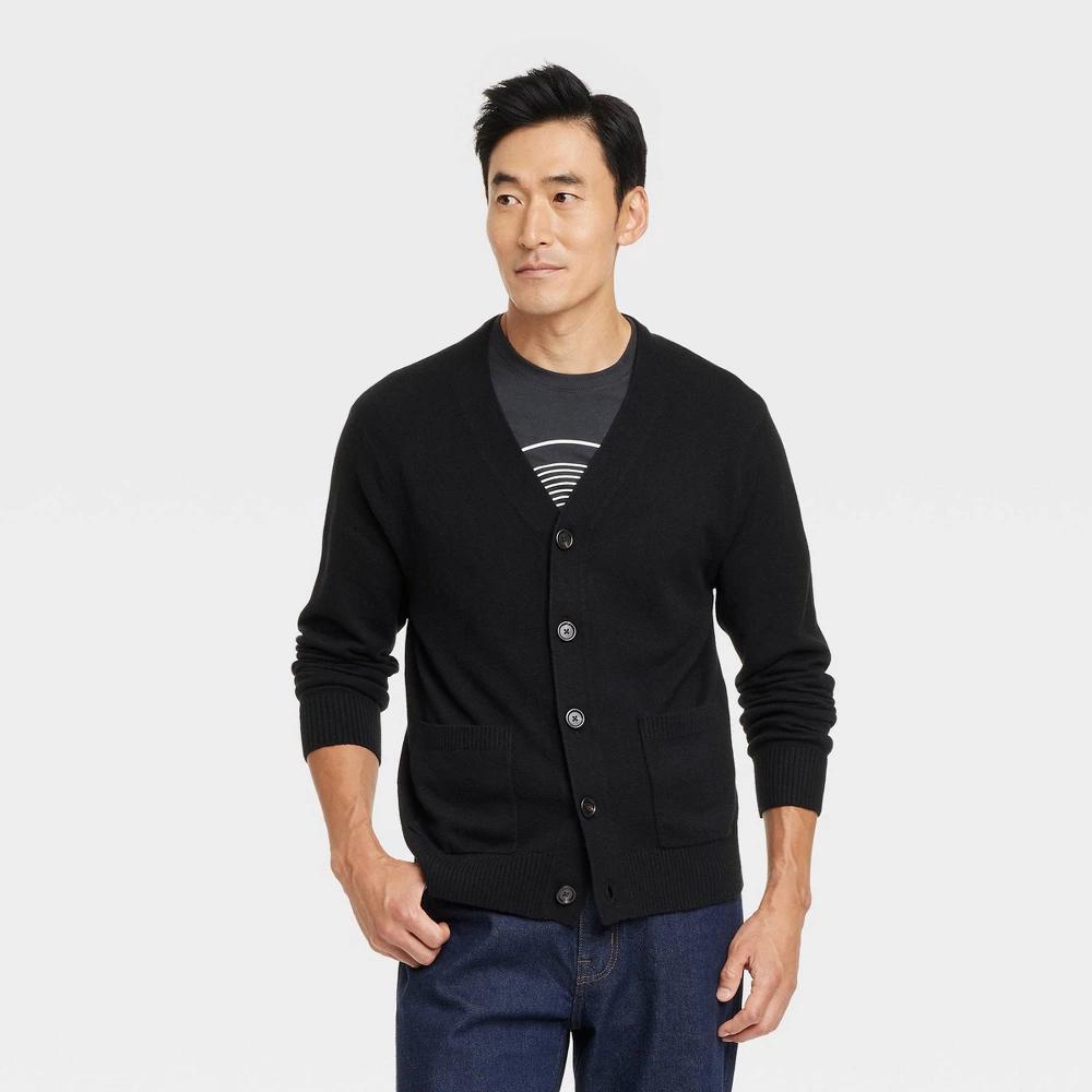 Mens V-Neck Cardigan Sweater - Goodfellow & Co Black L Product Image