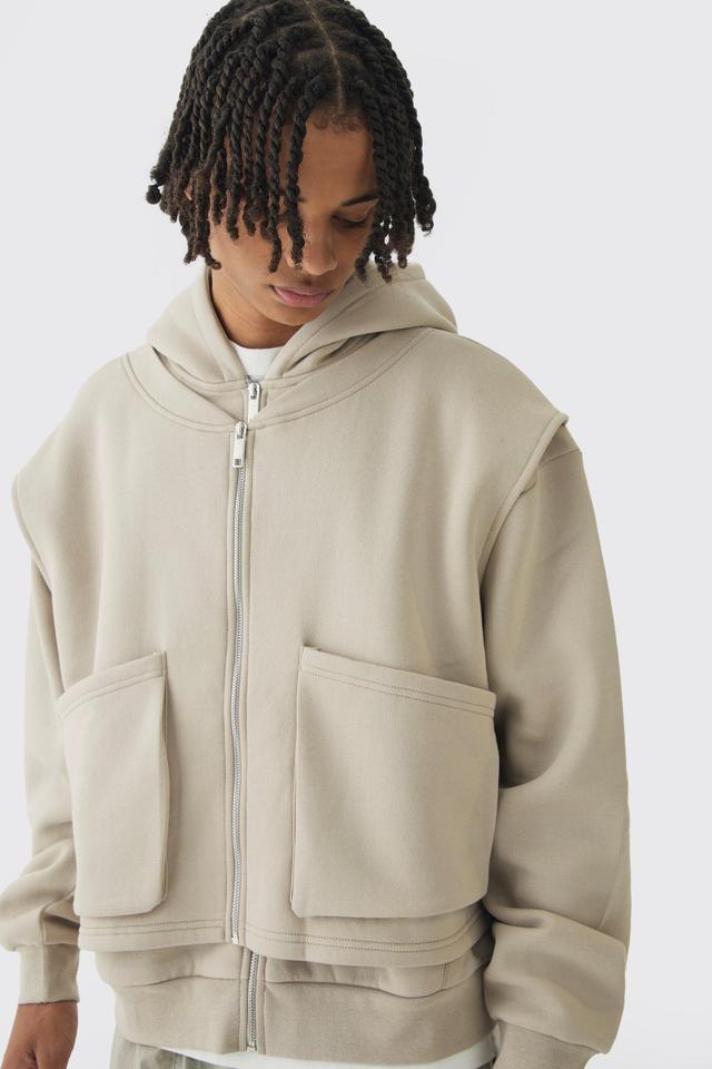 Oversized Double Layer Zip Through Hooded Jacket | boohooMAN USA Product Image