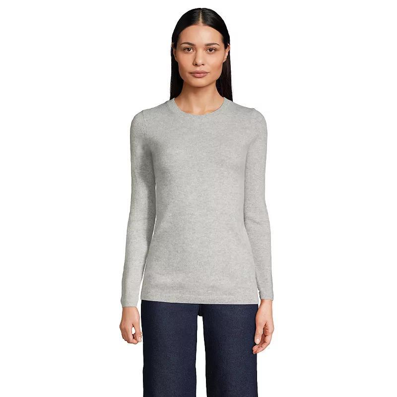 Womens Lands End Crewneck Cashmere Sweater Gray Grey Product Image