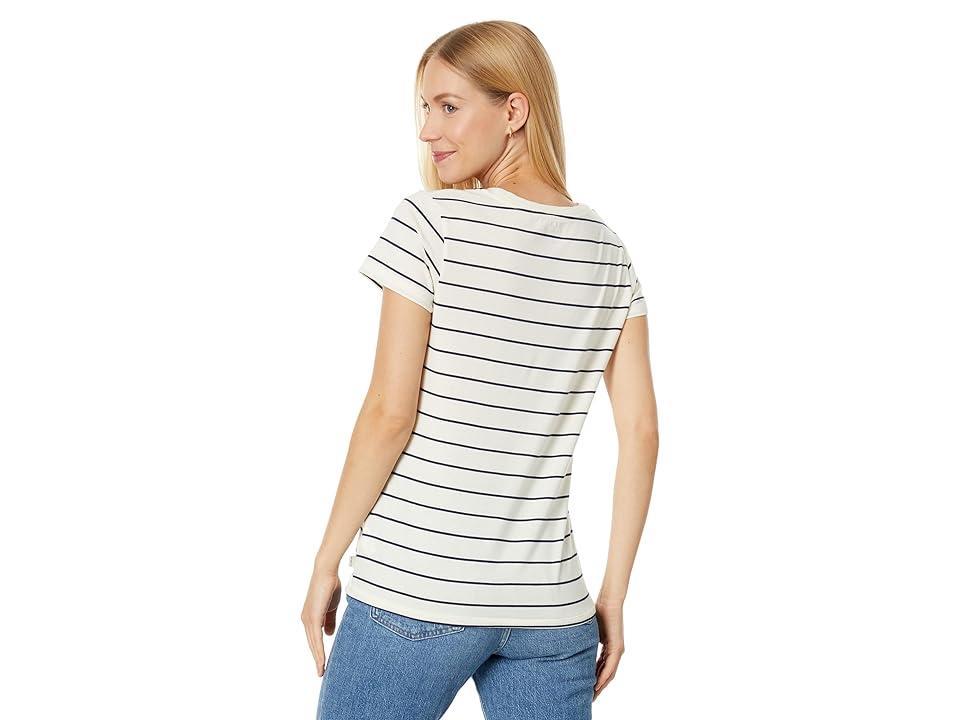 L.L.Bean Soft Stretch Supima Tee Scoop Neck Short Sleeve Stripe (Sailcloth/Classic Navy) Women's Clothing Product Image