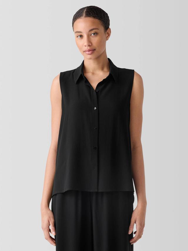 EILEEN FISHER Silk Georgette Crepe Classic Collar Sleeveless Shirtfemale Product Image