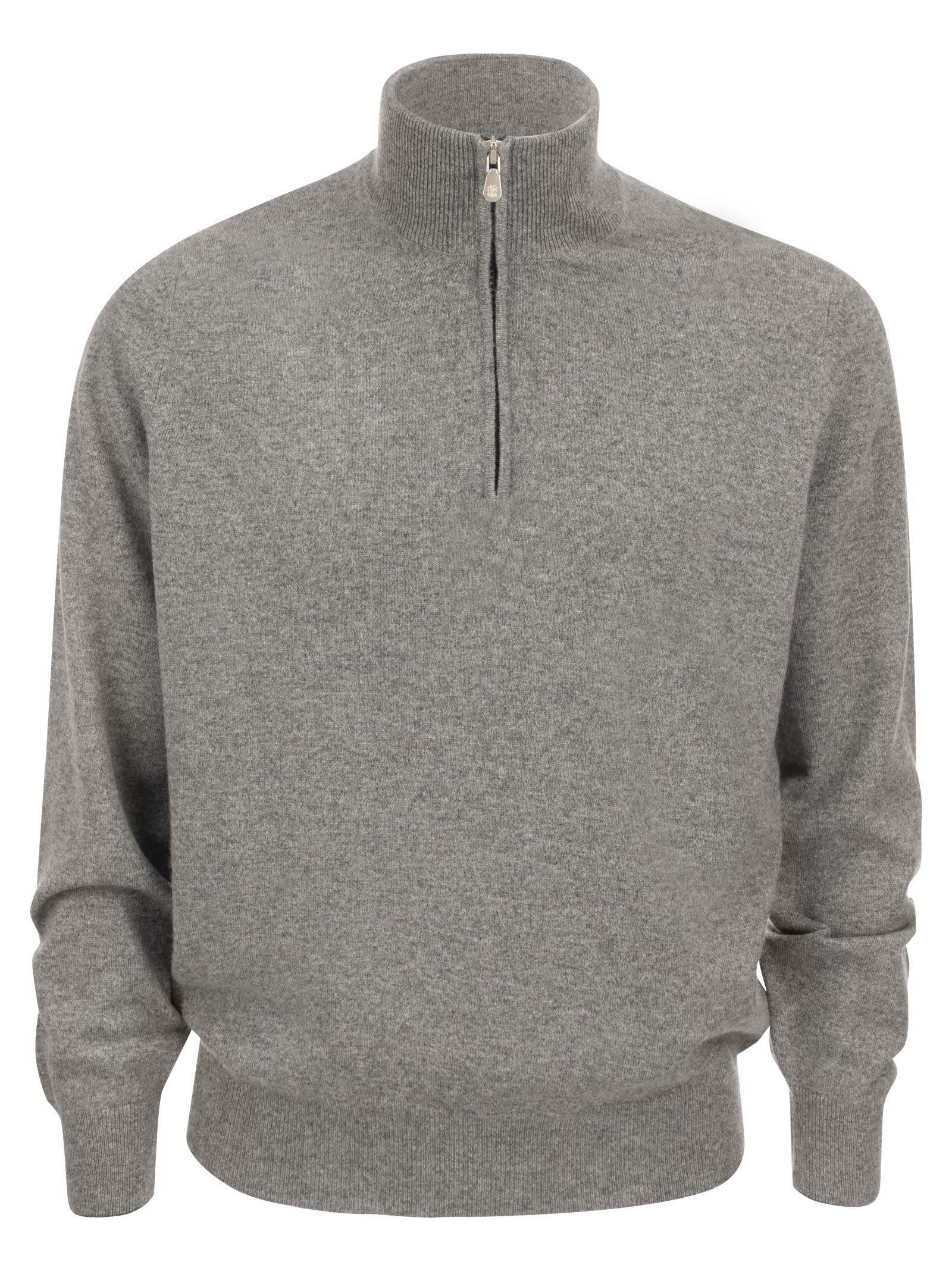 Cashmere Quarter Zip Sweater In Dark Grey Product Image