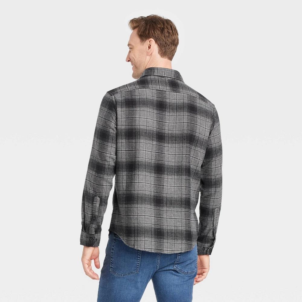 Men's Mid-Weight Flannel Long Sleeve Button-Down Shirt - Goodfellow & Co™ Midnight Black M Product Image