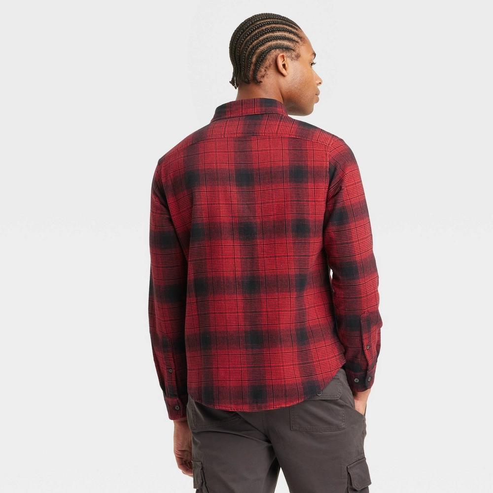 Mens Mid-Weight Flannel Long Sleeve Button-Down Shirt - Goodfellow & Co Carmine Red Product Image