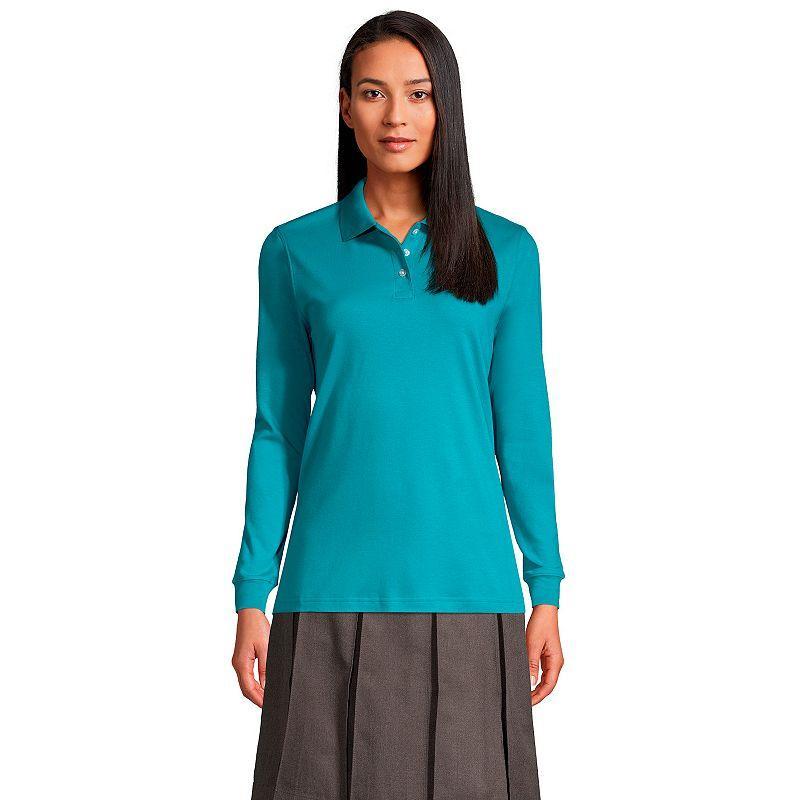 Womens Lands End School Uniform Long Sleeve Interlock Polo Shirt Product Image