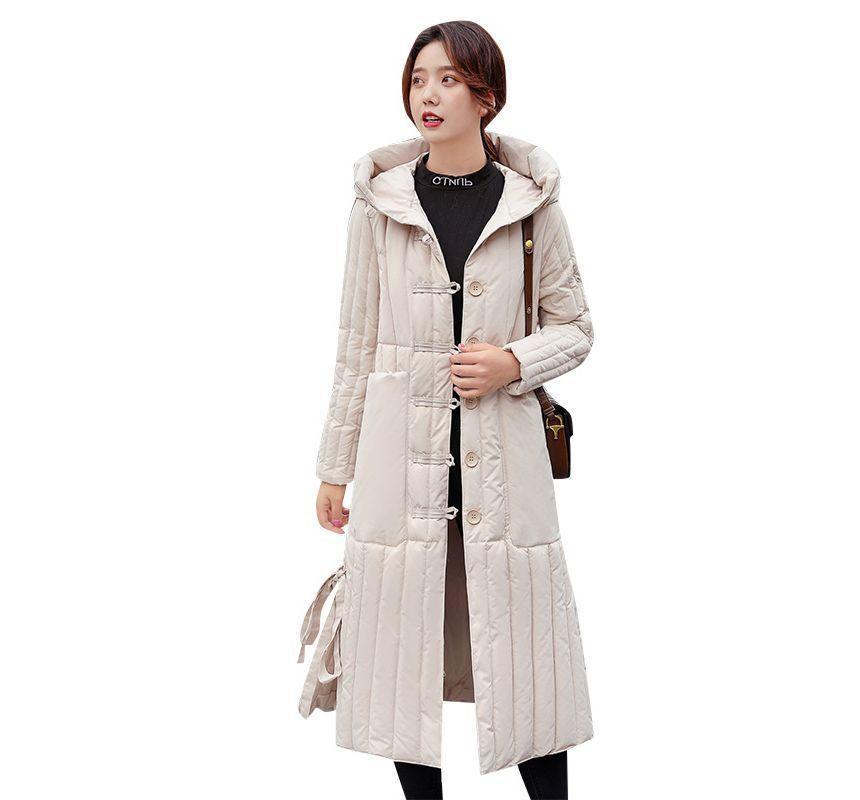 Hooded Padded Frog Buttoned Long Coat Product Image