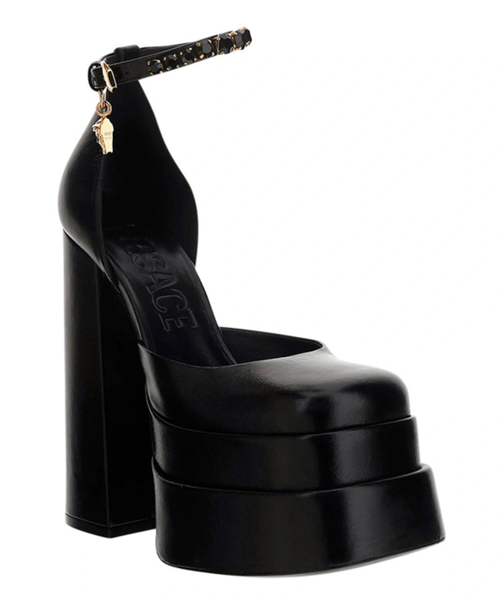 Medusa Aevitas Embellished Leather Platform Sandals In Nero Product Image