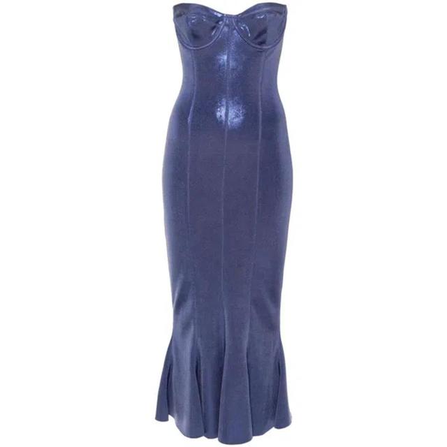 NORMA KAMALI Corset-style Lamé Midi Dress In Light Blue Product Image