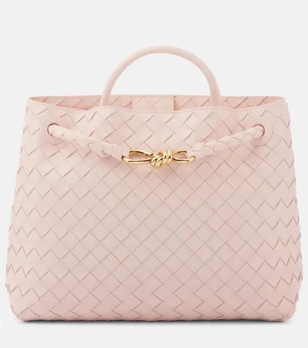 BOTTEGA VENETA Andiamo Medium Intrecciato Leather Tote Bag In Pink Product Image