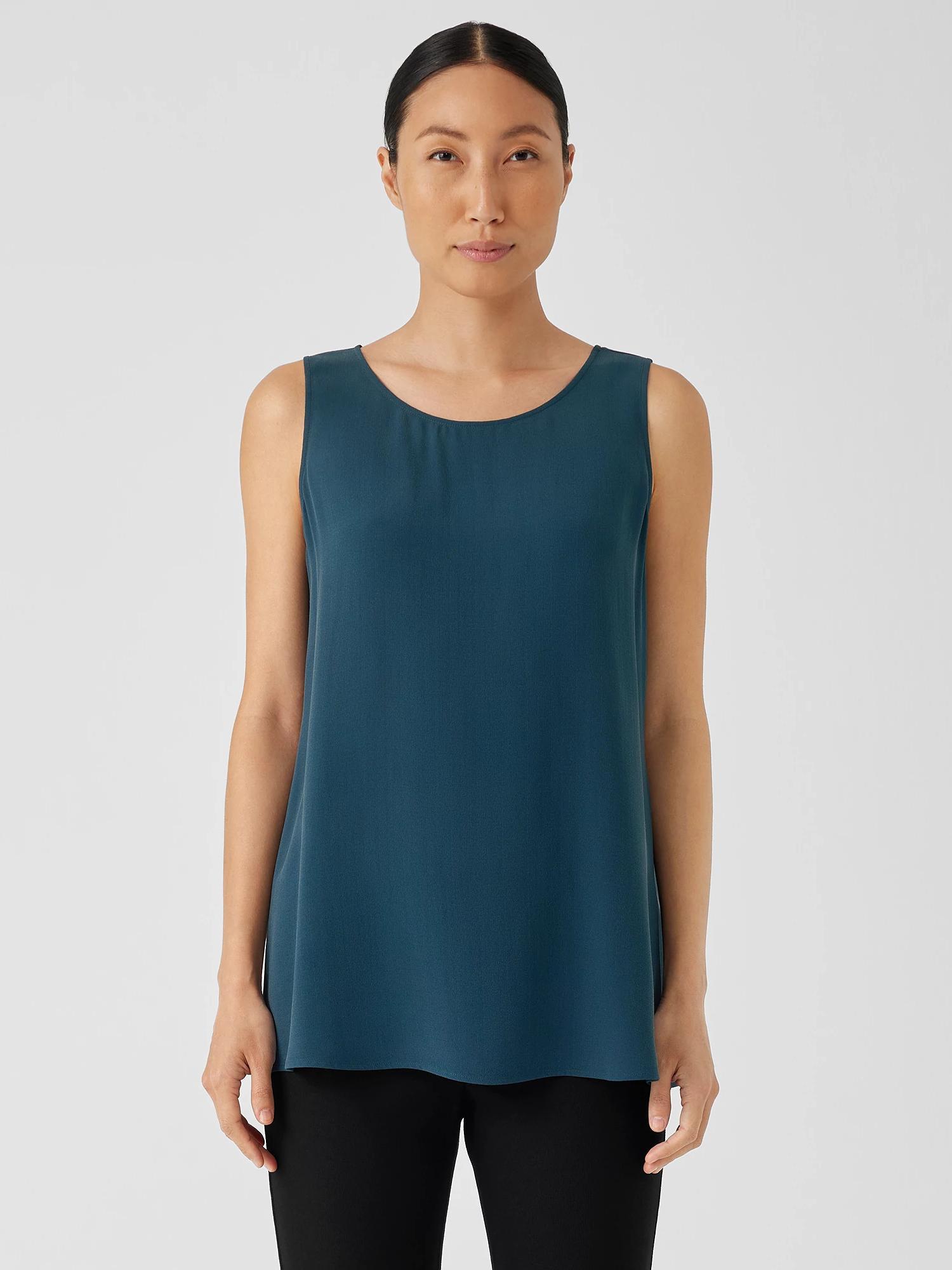 EILEEN FISHER Silk Georgette Crepe Ballet Neck Tankfemale Product Image