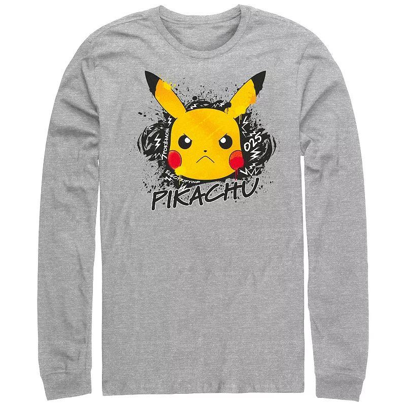 Mens Pokemon Angry Pikachu Electrifying Graffiti Graphic Tee Athletic Grey Product Image