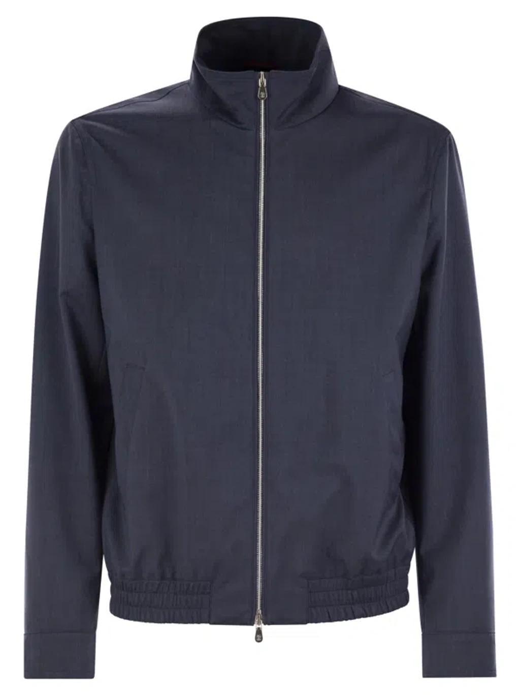 BRUNELLO CUCINELLI Zipped Bomber Jacket In Blue Product Image