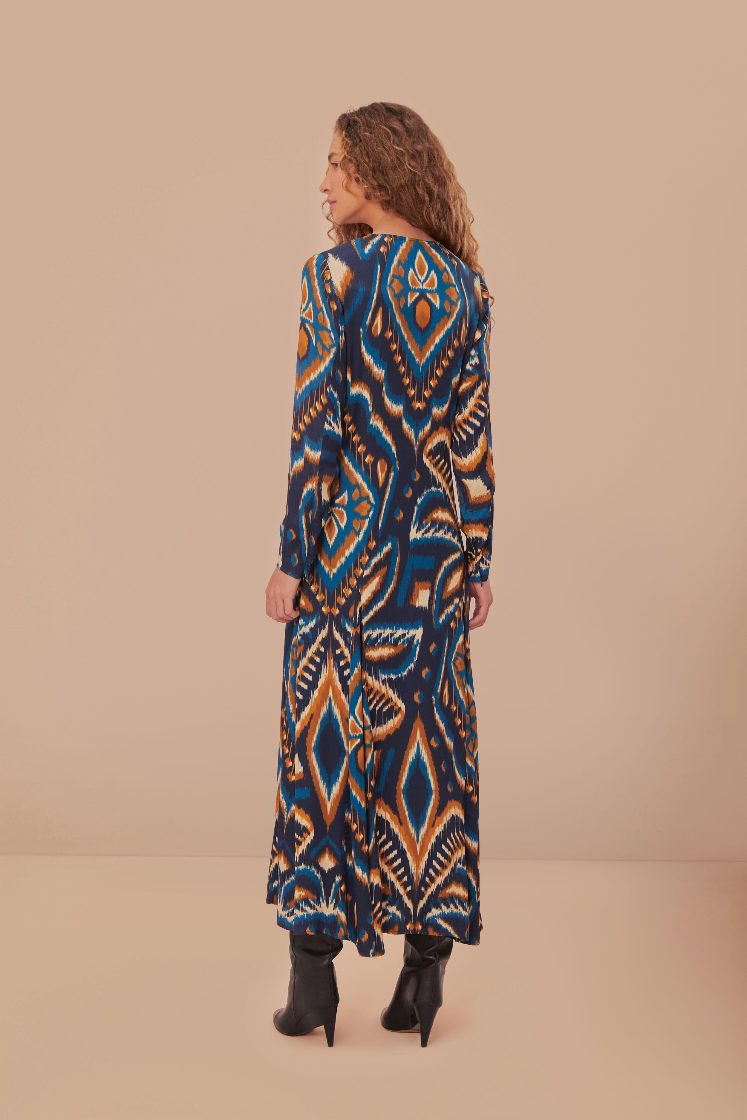 Blue Pineapple Ikat LENZING™ ECOVERO™ Viscose Maxi Dress Product Image