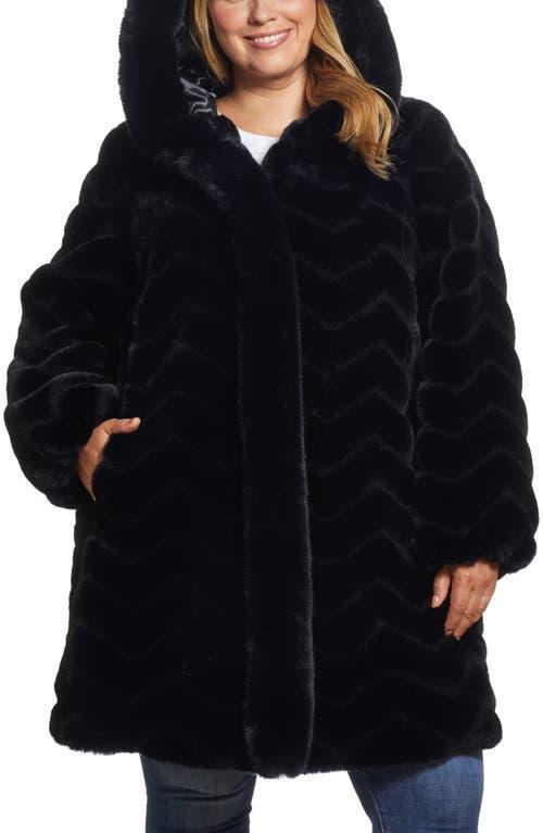 Gallery Plus Size Chevron Faux Fur Hooded Coat Product Image