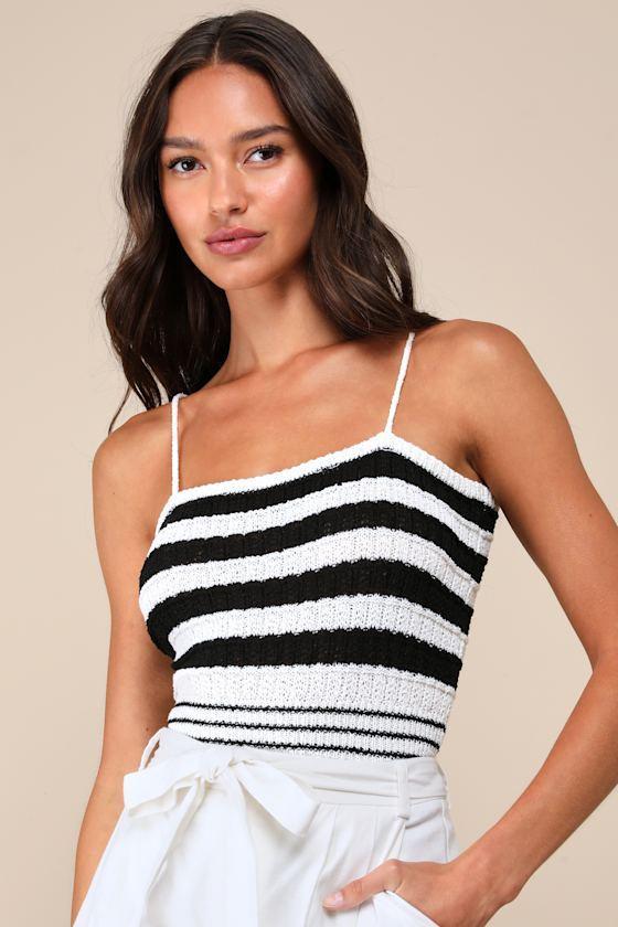 Completely Chic Black and White Striped Sweater Knit Cami Top Product Image