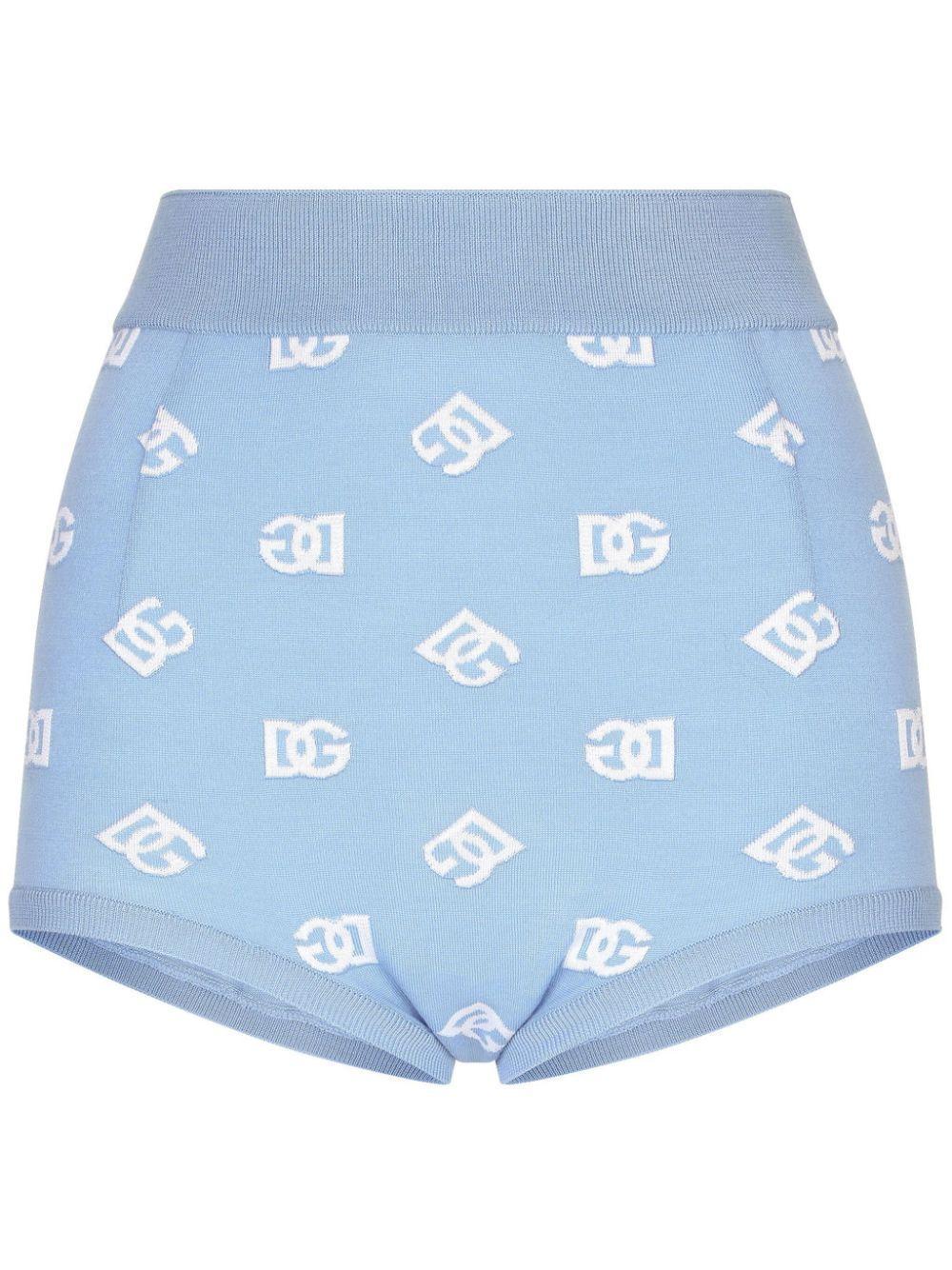 DOLCE & GABBANA Dg-intarsia High-waist Mini Shorts In Blue Product Image