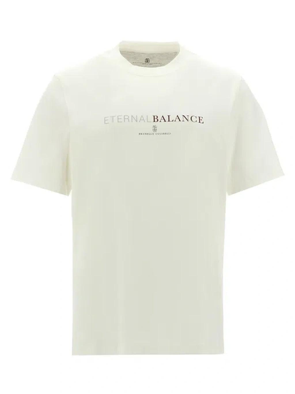 BRUNELLO CUCINELLI Logo Print T-shirt In White Product Image